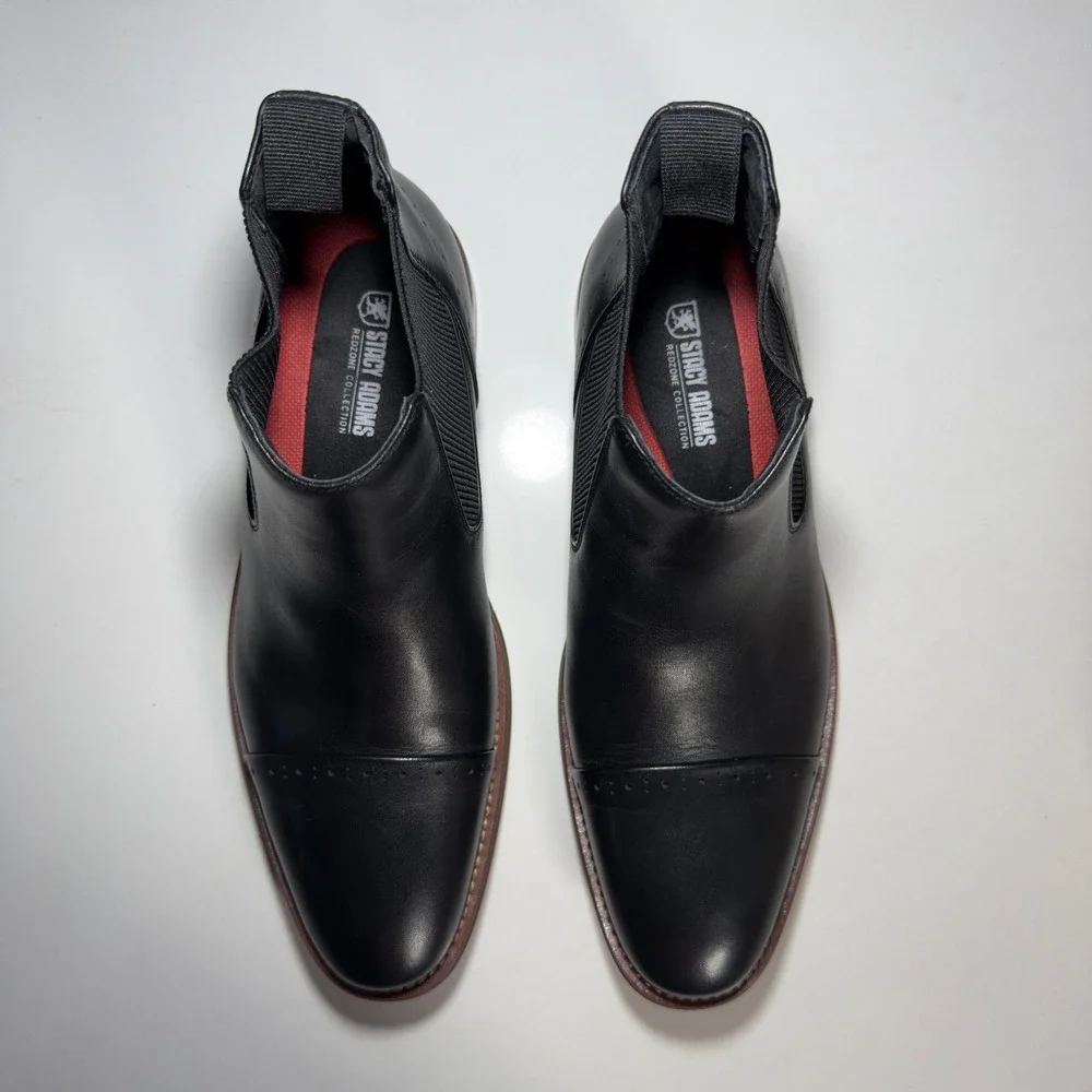 Stacy Adams Chelsea Boots Men New Black Cap Toe Stretch Leather‎ ankle Size 9